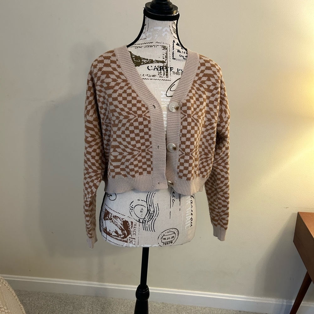 Debut Brown and Cream Checkered Cardigan